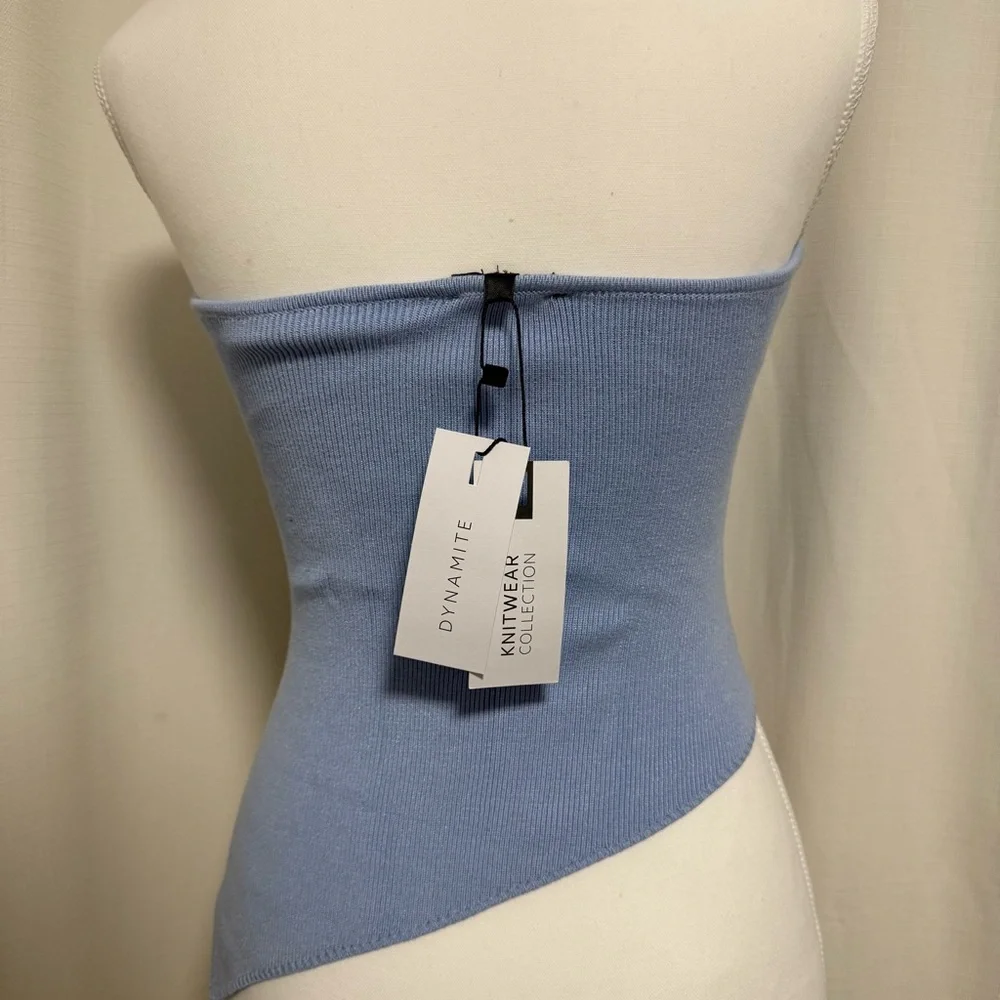 DYNAMITE Light blue Strapless knit Top - Picture 4 of 8